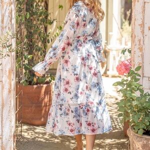 Sunny Spirit Women's Floral Boho Midi Dress 2025 Spring Fall Long Sleeve V Neck